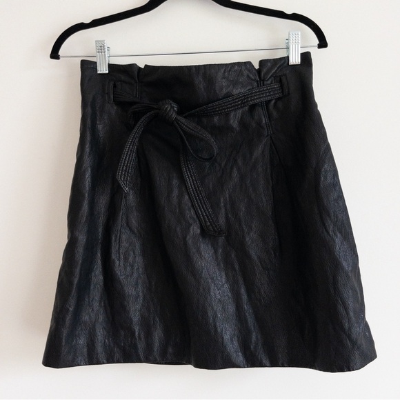 Free People Black Vegan Leather Belted Mini Skirt - Picture 3 of 12